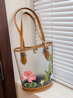 Sac seau portable en PVC transparent givré, imprimé bambou, brodé à la main, style chinois moderne, pour femme, été