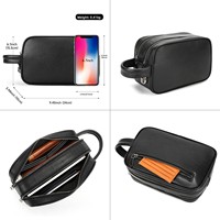 Pochette antivol en cuir pleine fleur avec serrure à code - Trousse de toilette de voyage en cuir véritable pour homme - Accessoire essentiel