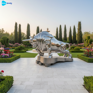 大型の磨き上げられたステンレス鋼の牛の像、実物大の庭の彫刻 - Product Image 5