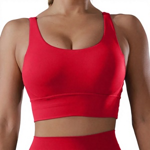 Sujetador deportivo de espalda cruzada de color liso para mujer, cuello redondo, soporte medio, sin costuras, para yoga y fitness, para adultos - Product Image 1