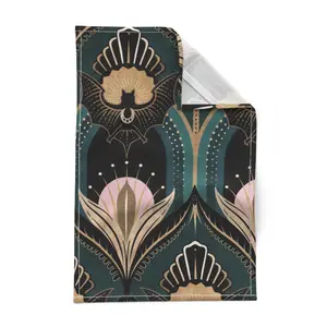 Dianan Textile Printed Cotton Linen Kitchen Tea Towels With Elegant Art Deco Bats And Flowers