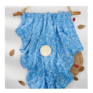 Одеяло из муслина Happy Flute с логотипом на заказ, 100% хлопковое муслиновое одеяло высокого качества, 2-слойное детское Пеленальное Одеяло с трафаретной печатью, летнее одеяло