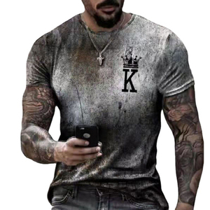 Camiseta de Verano para Hombre, Cuello Redondo, Manga Corta, Estampado de Corona K, Algodón - Product Image 4