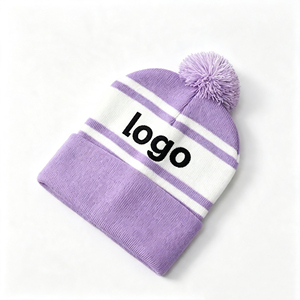 <span class=keywords><strong>Bonnet</strong></span> tricoté rayé personnalisé avec broderie et <span class=keywords><strong>pompon</strong></span>, <span class=keywords><strong>bonnet</strong></span> d'hiver chaud à revers avec <span class=keywords><strong>pompon</strong></span> pour hommes et femmes, fournisseur de chapeaux - Product Image 2