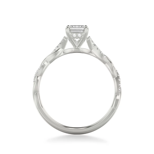Anillo de compromiso de oro macizo de 14K con diamante de laboratorio talla esmeralda, certificado IGI, con tallo infinito retorcido y diamantes pavé laterales para mujer - Product Image 4