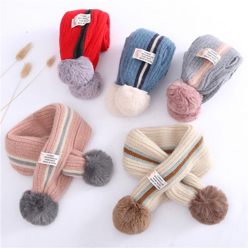 Детский акриловый Зимний вязаный шарф с помпоном полосатый узор Теплый для детей