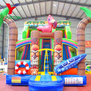 Casa de Brinco Inflable con Temática <span class=keywords><strong>Tropical</strong></span> - Parque Infantil de PVC Resistente con Tobogán y Decoración de Flamencos - Product Image 1