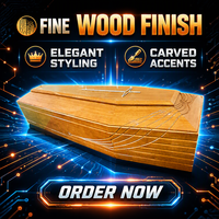 Cercueil en bois de paulownia massif de style européen pour les défunts, cercueil funéraire sculpté à la main avec croix métallique, finition brillante, vente en gros