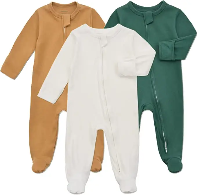 Baby Clothes Newborn Pajamas Custom Organic Cotton 2 Ways Zippered Baby Long Sleeve Onesie