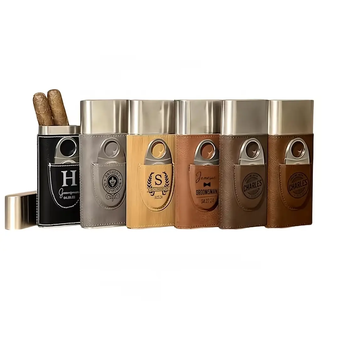 Бесплатный пользовательский лазерный гравированный логотип портативный кожаный сигарный набор для жениха подарочный футляр для путешествий для сигар хьюмидор держатель для сигар аксессуары