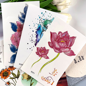 <span class=keywords><strong>Tatuajes</strong></span> Temporales de Flores Coloridas, Pegatinas de <span class=keywords><strong>Girasol</strong></span>, Lycoris y Loto - Product Image 2