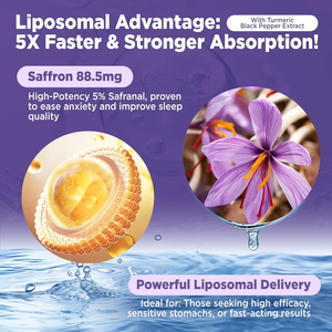 Gouttes de safran liposomales avec mélange 12-en-1 pour améliorer l'humeur, soulager le stress, calmer les nerfs, favoriser un sommeil de qualité et améliorer la concentration - Product Image 5