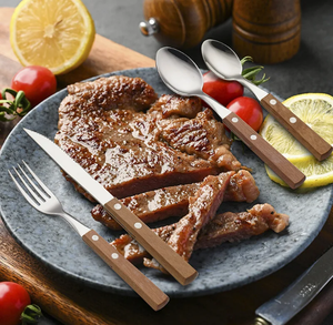 Juego de Cubiertos Portátil de Acero Inoxidable con Mango de Madera para Exteriores, Reutilizable, para Camping, con Cucharas, Tenedores y Cuchillos - Product Image 3