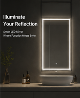 Miroir LED intelligent rectangulaire encadré, mural, avec fonction anti-buée, interrupteur tactile, haut-parleur Bluetooth LED à intensité variable, anti-buée IP44, pour hôtel