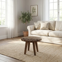 Table basse ronde en bois massif Layla, 50 cm, table centrale en bois artisanale pour salon, meubles de maison