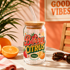 Customizable Fruit Pattern Borosilicate Glass Tumbler with <b>Straw</b> Reusable Heat-Resistant BPA Free Unisex Novelty Design - Product Image 5
