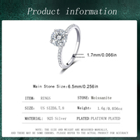 Bague en argent sterling 925 personnalisée avec certification GRA, moissanite ronde 1 carat, plaquée platine, pour femme, vente directe fabricant