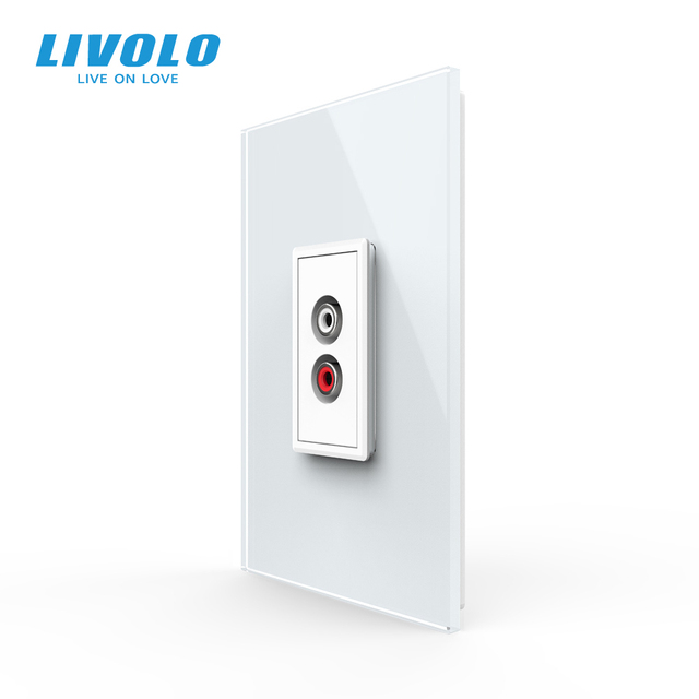 LIVOLO EU US Crystal Glass Audio Wall Socket Dual RCA Port Media Outlet 22.5*45mm Fireproof PC Module for Theater Sound System
