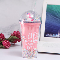 Nueva Botella de Agua de Plástico con Logotipo Personalizado de Unicornio de Verano, Taza con Pajita, Pajita para Beber para Estudiantes, Taza de Plástico Aislada