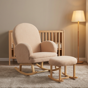 Modern Design Eco-friendly Wooden <b>Nursery</b> Rocking Glider Chair Upholstered Accent Rocker Rubber Wood Legs Home Home Office - Product Image 1