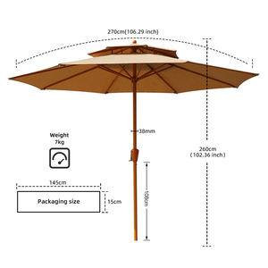 Sombrilla de <span class=keywords><strong>Patio</strong></span> Comercial de 9 pies Resistente al Viento con Manivela, Doble Toldo, para Exteriores - Product Image 6