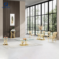 QIANCHENG miroir or table basse salon verre trempé acier inoxydable italin luxe fibre de verre restaurant table centrale