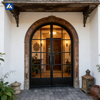 Puertas Francesas de Aluminio con Arco y Rejilla Decorativa, Estilo Clásico Europeo para Entrada Principal o Interior de Casa de Lujo
