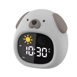 Cute Cartoon Clocks Smart Home Decor Table Small Child Modern Digital Alarm Clock Night Light Bedroom Sleep Trainer for Kids