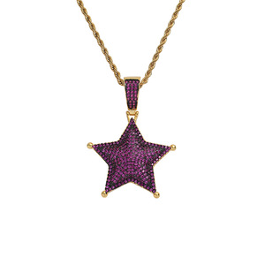 Pendentif Pentagramme, Accessoires Hip Hop, Cuivre incrusté de Zircon, Ciel étoilé nocturne, Collier pendentif étoile colorée - Product Image 1