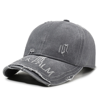 Casquettes de baseball vintage en toile lavée structurée à 6 panneaux, bord incurvé effiloché, broderie personnalisée, vente en gros OEM ODM