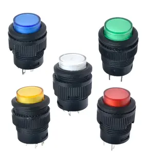 16mm Momentary/Latching Plastic Push Button Switch with 5Color LED Light Illumination 3A 250VAC 4 Pin Terminal R16-503