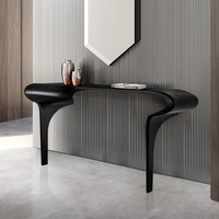 Meja Konsol Kayu Solid Minimalis Modern Bergaya Wabi-Sabi, Terpasang di Dinding, Ultra-Sempit, Warna Hitam, Perabot Rumah untuk Pintu Masuk
