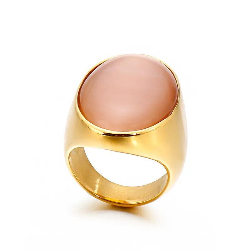 แฟชั่นรอบแหวนหิน18พันทองนิ้วโอปอลแหวนเครื่องประดับผู้ชายและผู้หญิงพรรคแต่งงานไทเทเนียมแหวนเหล็ก