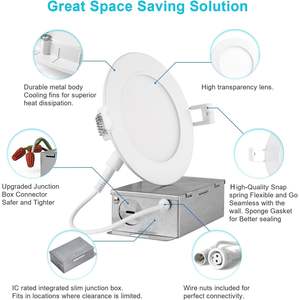 OSTEK Lot de 30 plafonniers encastrés LED ultra-minces 6 pouces 5CCT Boîte de jonction 2700-5000K sélectionnable 12W Eqv 110W Dimmable - Product Image 4