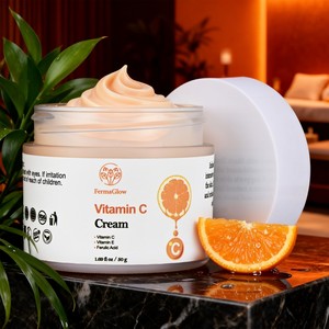 Crème <span class=keywords><strong>Visage</strong></span> Éclaircissante et Hydratante à la Vitamine C Fermentée, Acide Ferulique et Vitamine E, Antioxydante, Réparatrice Anti-Taches Brunes, Raffermissante et Éclatante - Product Image 6