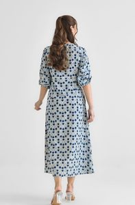 ชุดเดรสผ้าคอตตอนพิมพ์ลายแขนยาวคอวีมีกระเป๋าสำหรับผู้หญิง - Product Image 4