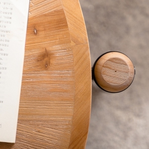 36.22" <b>Round</b> Radial Grain Modern Solid Wood & MDF <b>Coffee</b> <b>Table</b> with <b>Black</b> Accent Legs-Living Room Decorative Furniture - Product Image 6