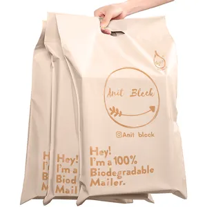 Çevre dostu compostable pembe polymailer zarf plastik ambalaj poli kurye nakliye saplı çanta posta