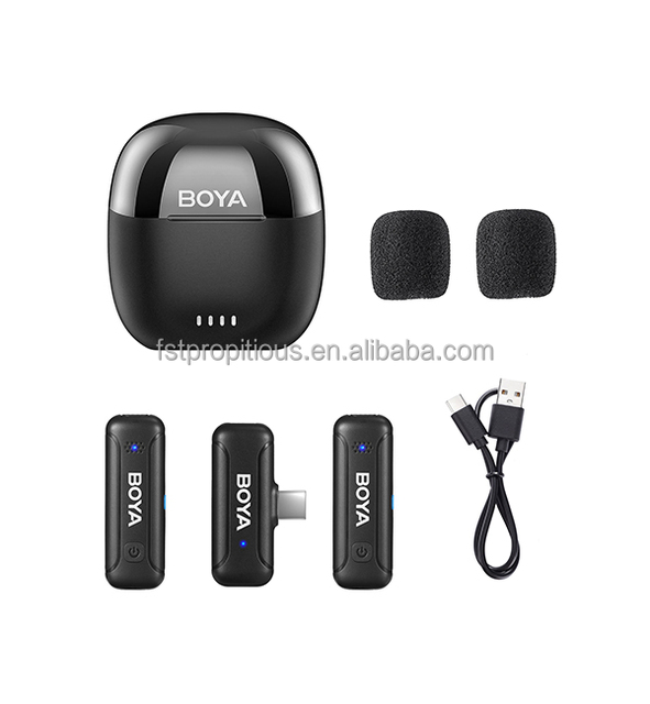 BY-WM3T Wireless Lavalier Microphone Lapel Mini Mic Noise Reduction Short Video Recording for iPhone Type C With Charging Box