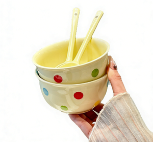 Juego de Vajilla de Cerámica con Diseño de Lunares, para una Persona, Incluye Tazón, Plato, Palillos y Cucharas, Estilo Americano para el Regreso a Clases - Product Image 5