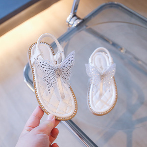 NOVEDAD DE VERANO 2024, sandalias de princesa para niñas, PU suave transpirable con diamantes de imitación y brillo de flores para fiesta al aire libre - Product Image 4