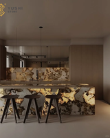 Comptoirs d'îlot de cuisine en pierre naturelle de Patagonie YUSHI, modernes et luxueux, plans de travail Lumistone, dessus de table pour hôtels sur site
