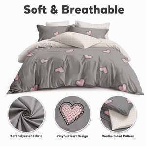 Poland Stock Playful Heart <b>Bedding</b> <b>Set</b> <b>Grey</b> <b>Pink</b> Quilt Cover for EU Dropshipping Soft Polyester Bed Linen - Product Image 2