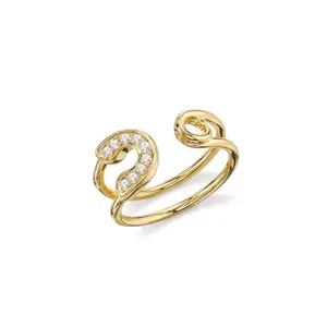 Gemnel 925纯银安全别针环金色线环金色线环时尚特制纸夹戒指，适用于女性