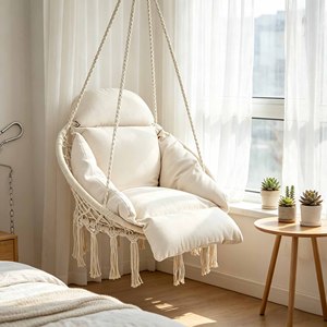 Sedia Sospesa <span class=keywords><strong>con</strong></span> Cuscino Spesso - Sedia a Dondolo per Interni ed Esterni <span class=keywords><strong>con</strong></span> <span class=keywords><strong>Catena</strong></span> in Acciaio e Moschettone per Patio, Giardino, Balcone, Camera da Letto - Product Image 5