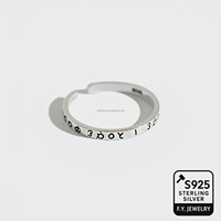 Oracle Bone Script Ring Argent Sterling 925 Réglable Minimaliste Mince Bande Ouverte Bijoux Culturels pour Hommes ou Femmes Quotidien ou Cadeau