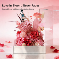Rose éternelle préservée dans une boîte en acrylique miroir, arrangement floral éternel, cadeau pour la Saint-Valentin, la fête des mères, décoration de table à la maison