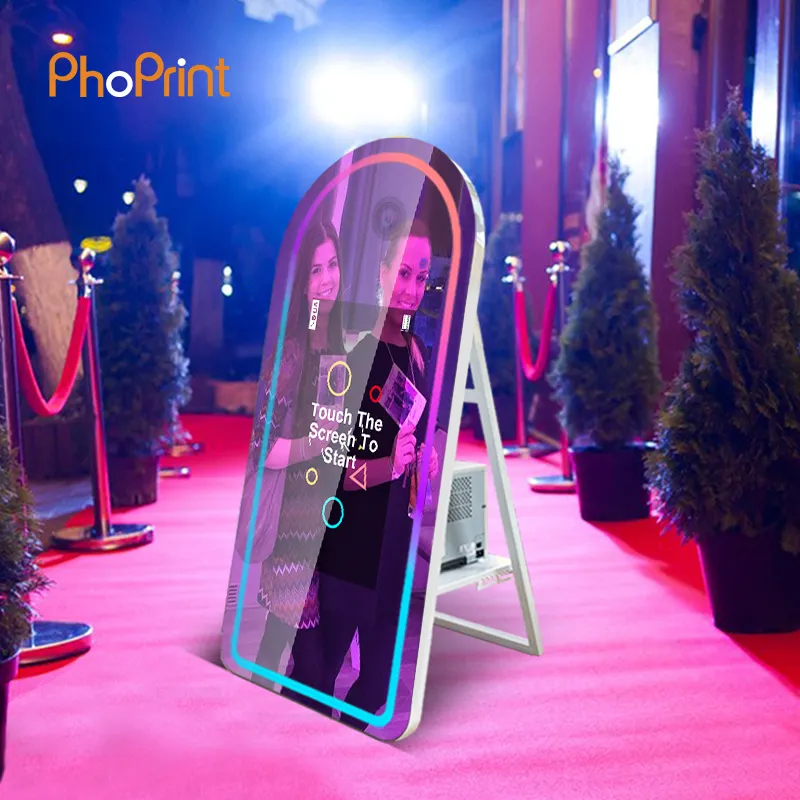 2022 Newest Phoprint Portable Magic Mirror Photo Booth With Camera And Printer For Wedding