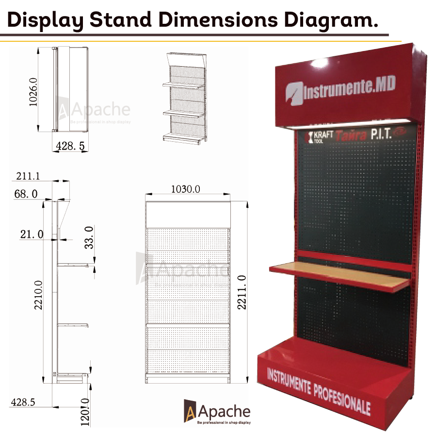 Apache Custom Single-Sided Metal Pegboard Hook Tool Display Stand for Auto Repair Shop and Factory Use — view 2