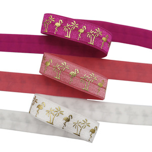 Recién llegado, lámina de oro, flamenco, palmera de coco, cinta FOE, pliegue sobre elástico para accesorios de lazos para el cabello - Product Image 6